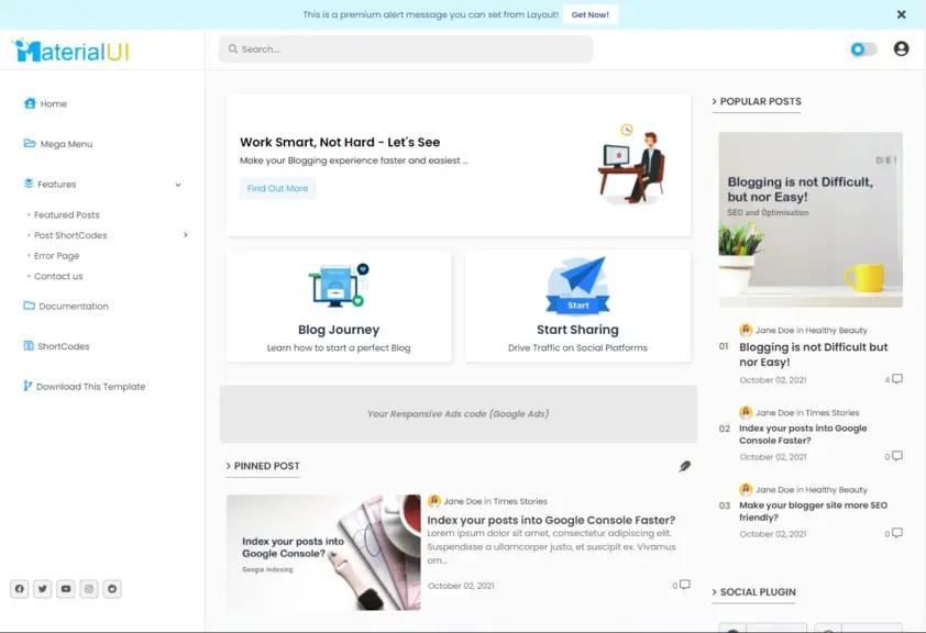 Material UI Blogger Template
