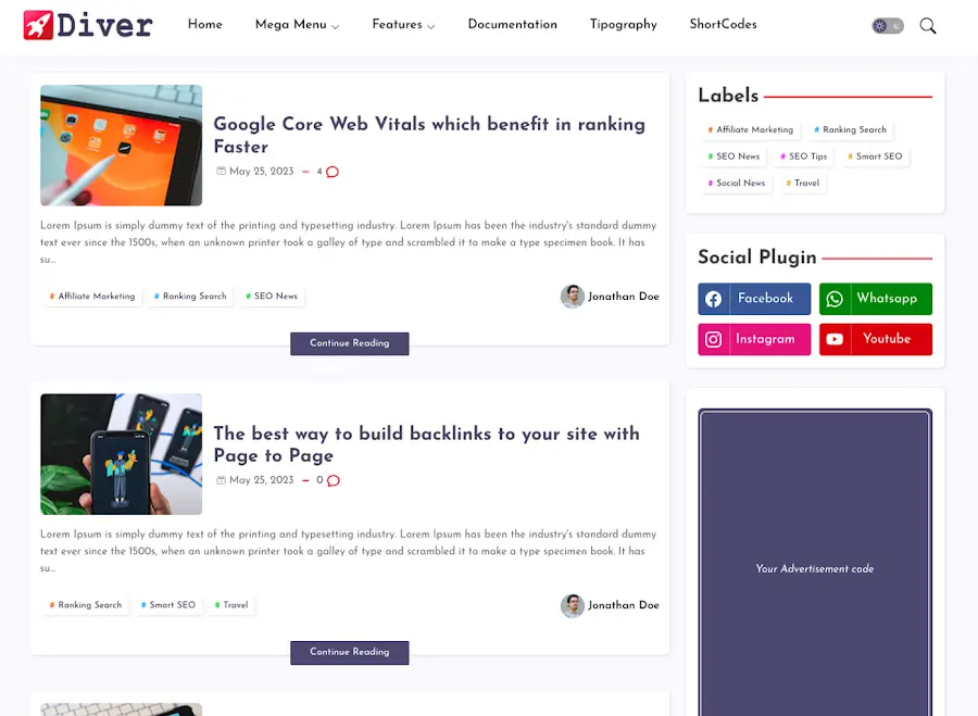 Diver Blogger Template
